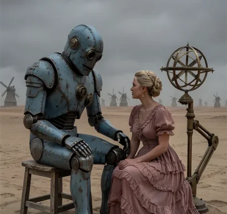 Steampunk Android and the Lonely Woman in the Desert