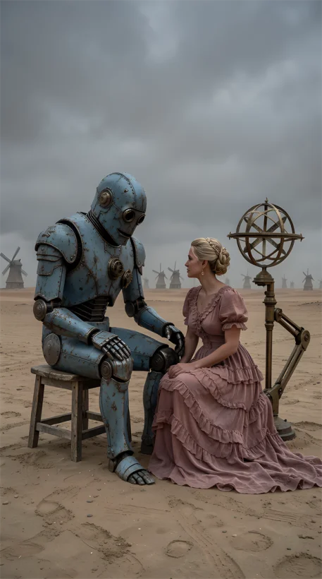Steampunk Android and the Lonely Woman in the Desert