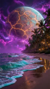 Decaying Moon over Neon Paradise