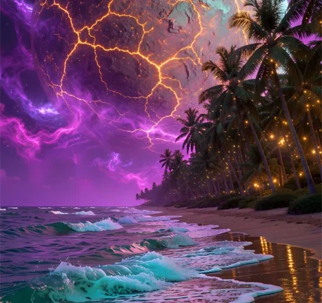 Decaying Moon over Neon Paradise