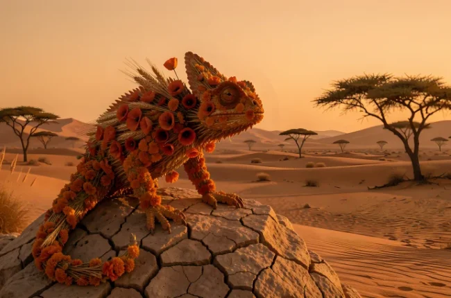 The Desert Guardian: Magical Chameleon made of Strawflowers