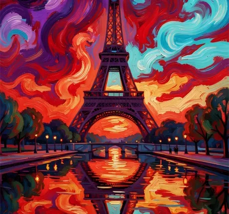 Reflection of the Eiffel Tower in the Seine Painting
