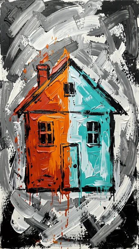 The House of Two Souls - A Surreal House of Duality (Impesto Painting)