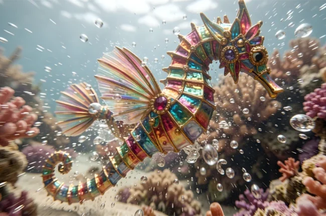 Mechanical Seahorse in Rainbow Colors Art Piece for Home Decor