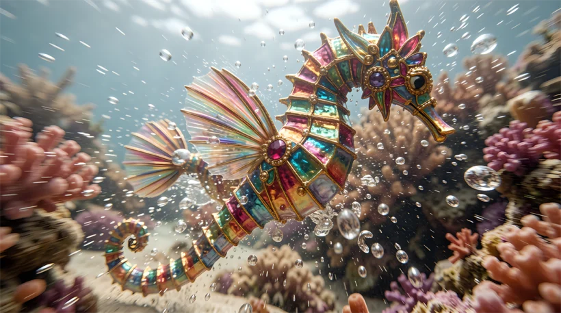 Mechanical Seahorse in Rainbow Colors Art Piece for Home Decor