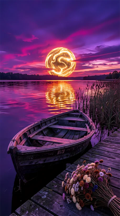 Magical world of colors:: Mystical Sunset on a Tranquil Lake