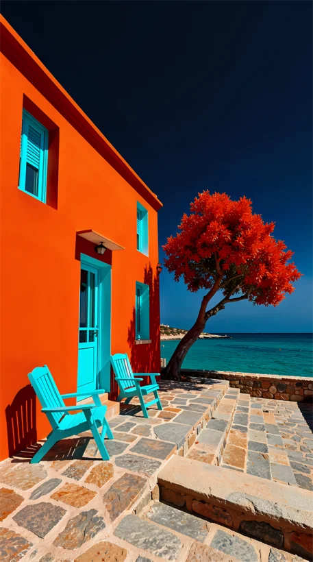 Bright orange and azure blue on the Mediterranean