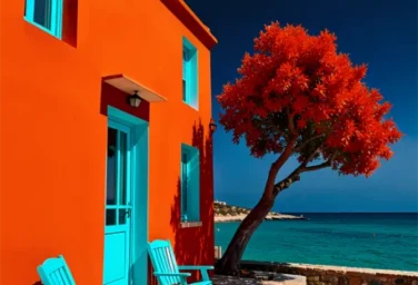 Bright orange and azure blue on the Mediterranean