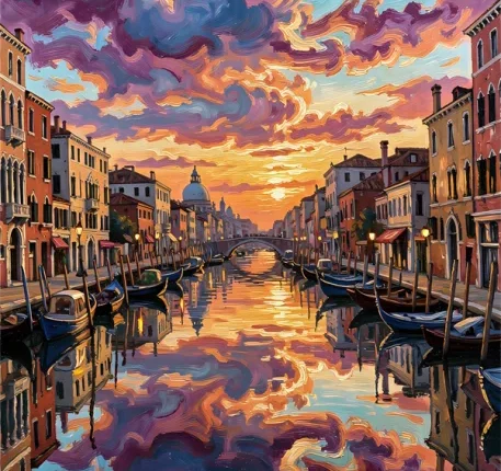 Sunset in Old Venice - Oil Painting