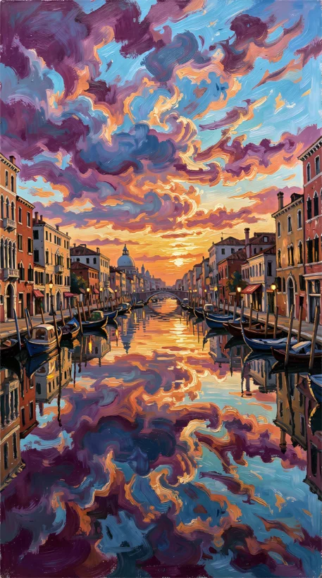 Sunset in Old Venice - Oil Painting