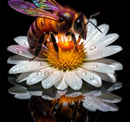 Surrealistically glowing Bee Macro Shot