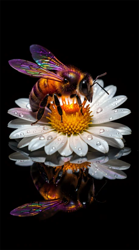 Surrealistically glowing Bee Macro Shot